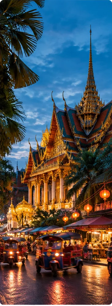 Bangkok temple and evening street scene