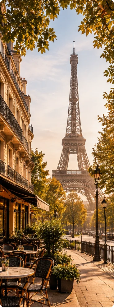 Paris street and Eiffel Tower